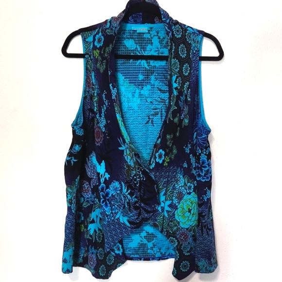 Tianello Mumbai 100% Bemberg Cupro Gorgeous Vibrant Floral Vest Size Medium EUC - Picture 15 of 16
